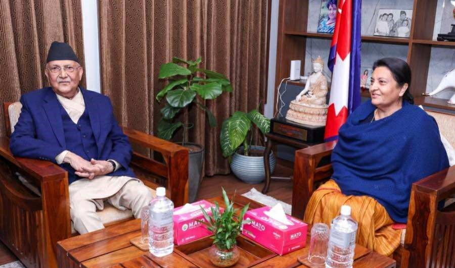 प्रधानमन्त्री ओली र पूर्वराष्ट्रपति भण्डारीबीच आज ३ बजे च्यासलमा भेटवार्ता, समसामयिक राजनीतिक विषयमा छलफल